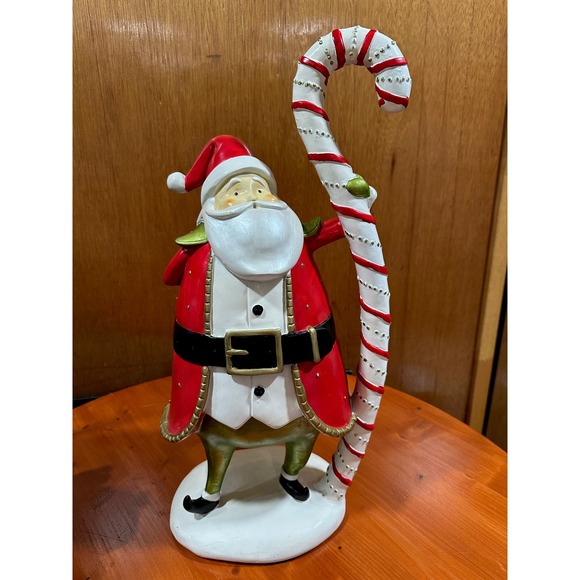 23" Tall  Resin Santa with Candy Cane Staff - Picture 1 of 7